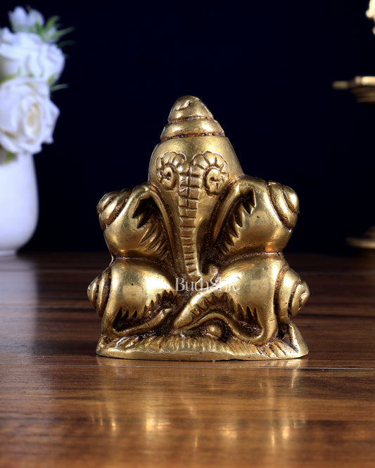 Unique Brass Conch Shaped Ganesha Idol – Miniature Gift 3.5 inch