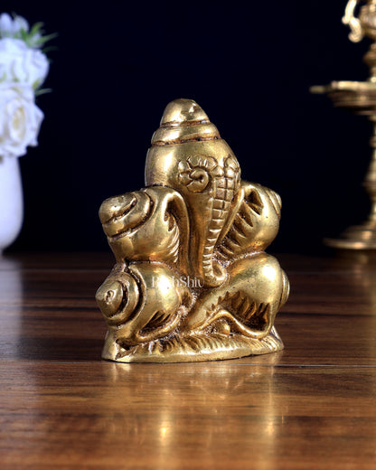 Unique Brass Conch Shaped Ganesha Idol – Miniature Gift 3.5 inch