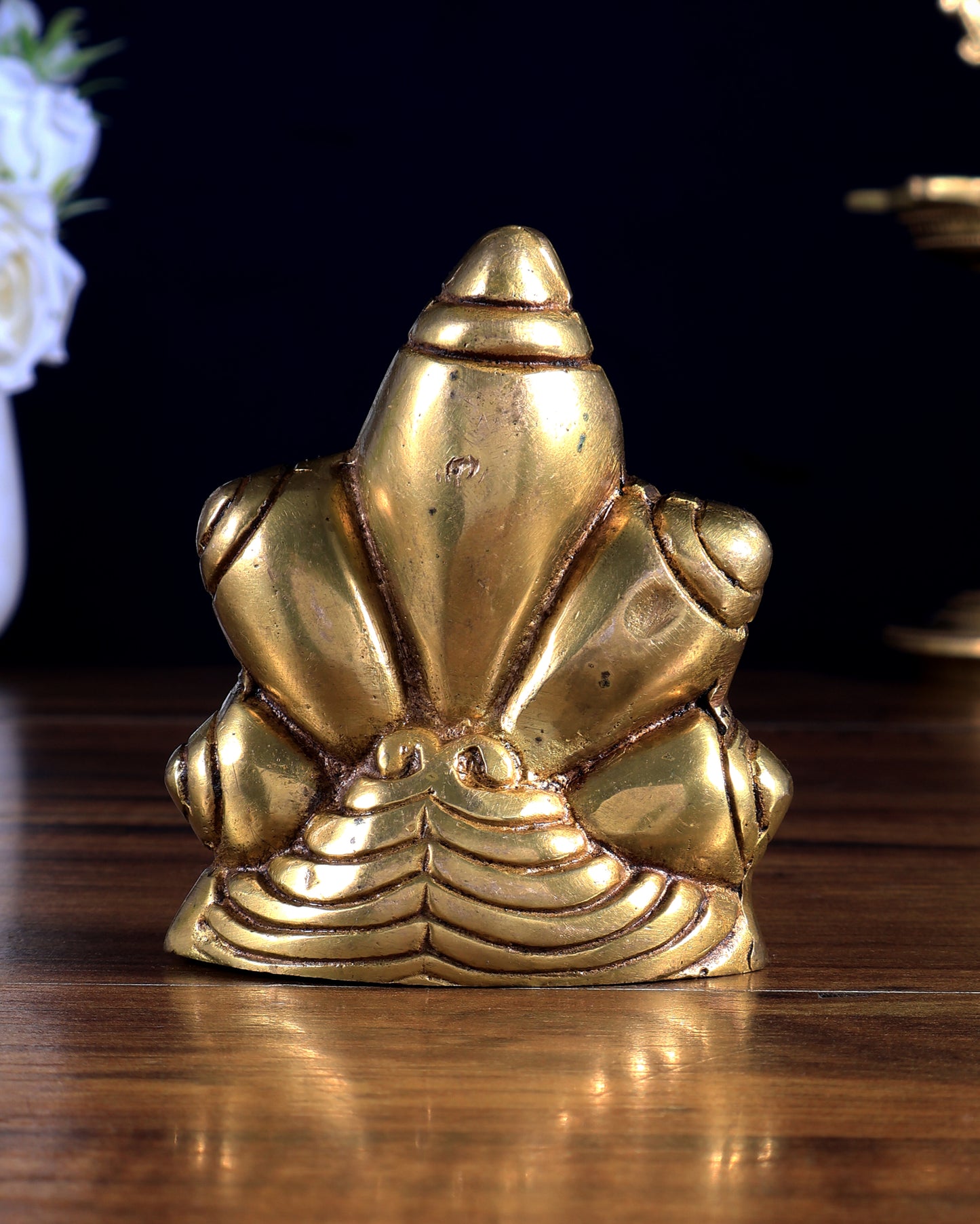 Unique Brass Conch Shaped Ganesha Idol – Miniature Gift 3.5 inch