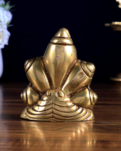 Unique Brass Conch Shaped Ganesha Idol – Miniature Gift 3.5 inch