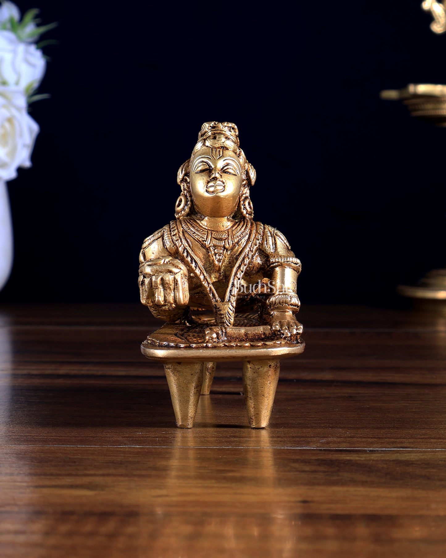 Unique Pure Brass Laddoo Gopal Baby Krishna on Chowki – 4.5 Inch | BudhShiv