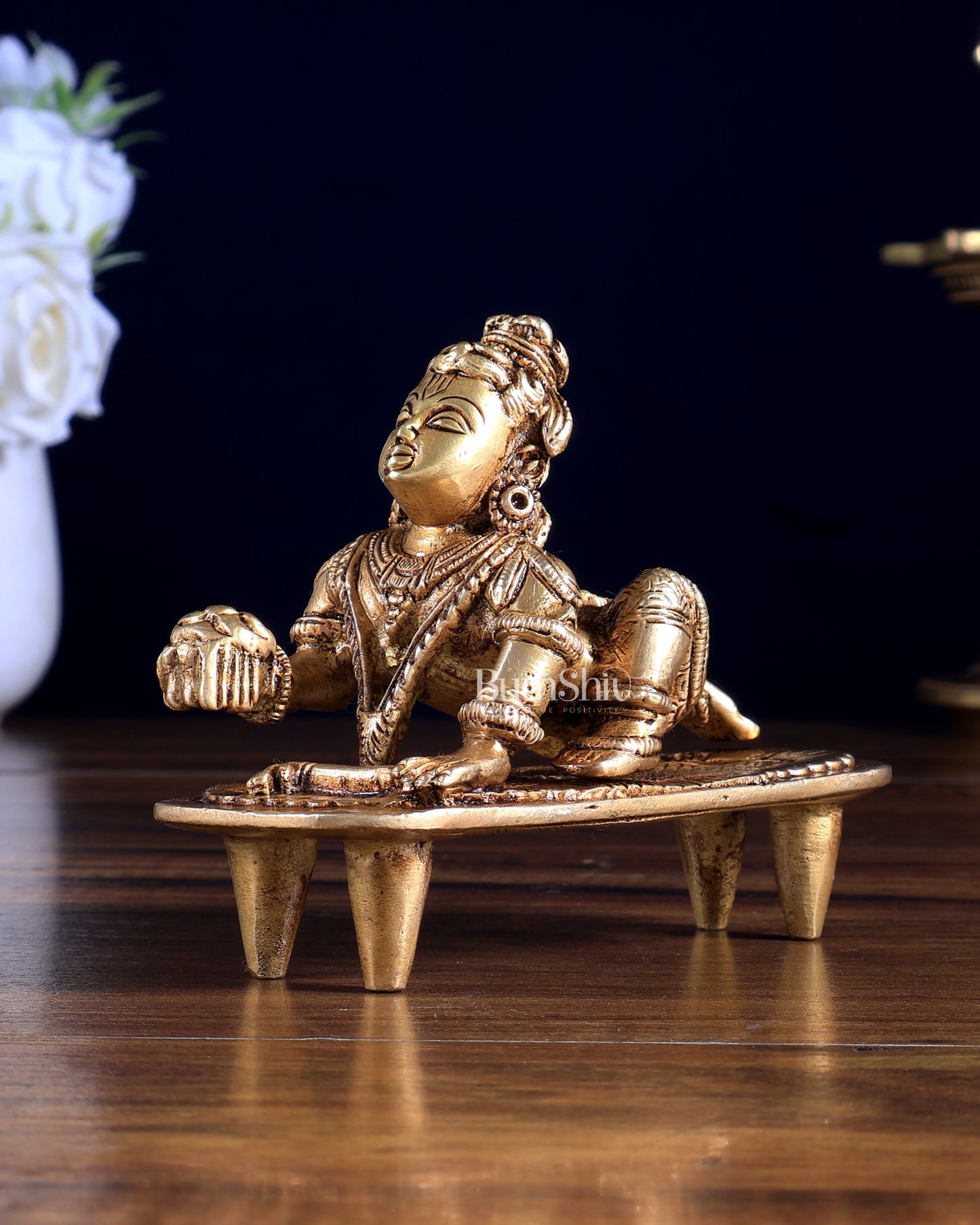 Unique Pure Brass Laddoo Gopal Baby Krishna on Chowki – 4.5 Inch | BudhShiv