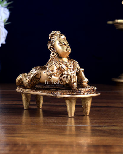 Unique Pure Brass Laddoo Gopal Baby Krishna on Chowki – 4.5 Inch | BudhShiv