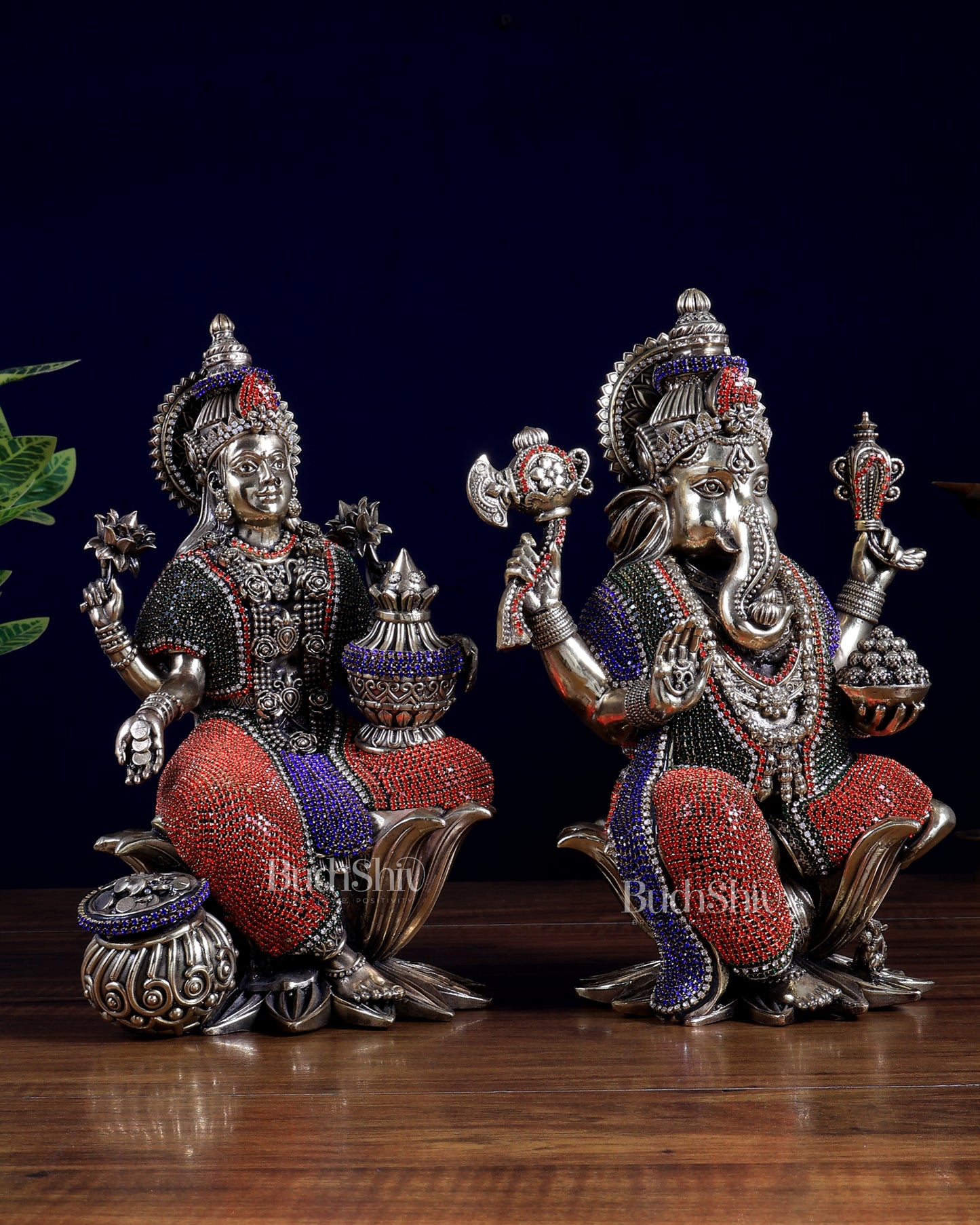 Superfine Brass Ganesha Lakshmi Idol Set – 10 Inch jewellery work