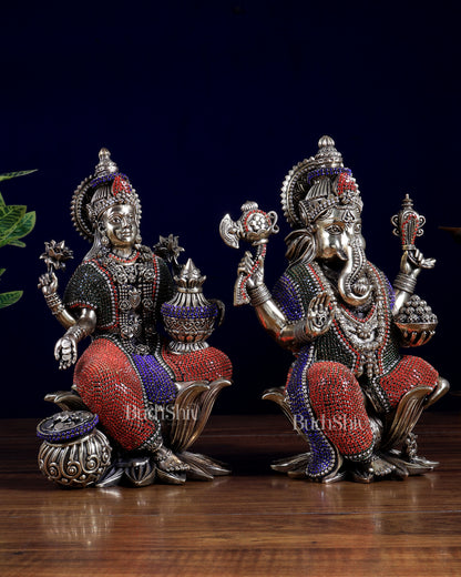 Superfine Brass Ganesha Lakshmi Idol Set – 10 Inch jewellery work