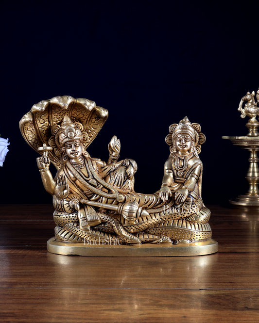 Brass Narayan Lakshmi Idol 7 inch