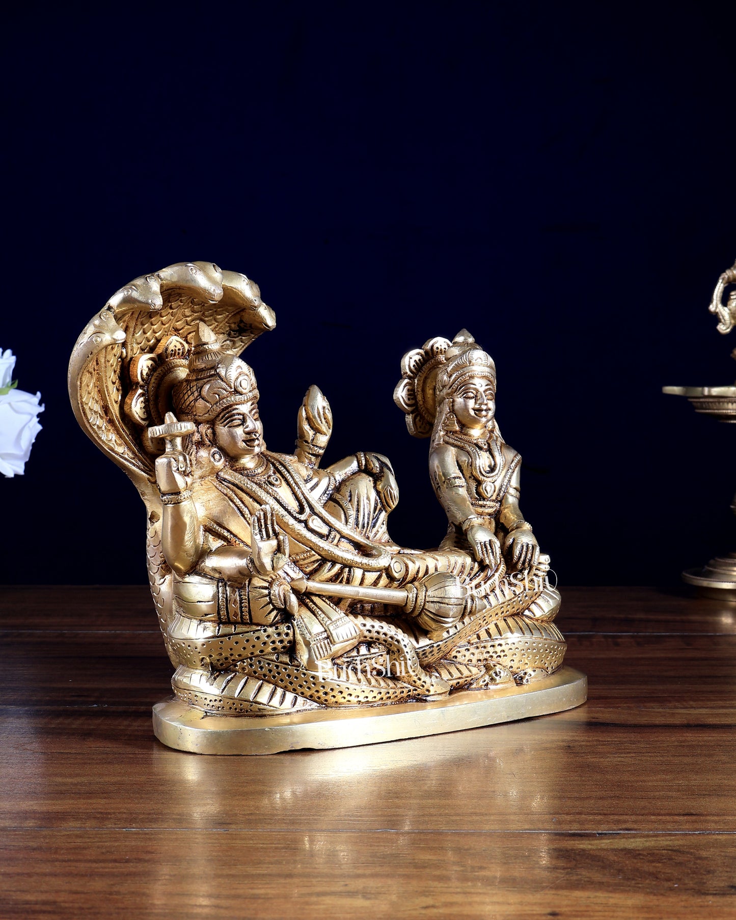 Brass Narayan Lakshmi Idol 7 inch