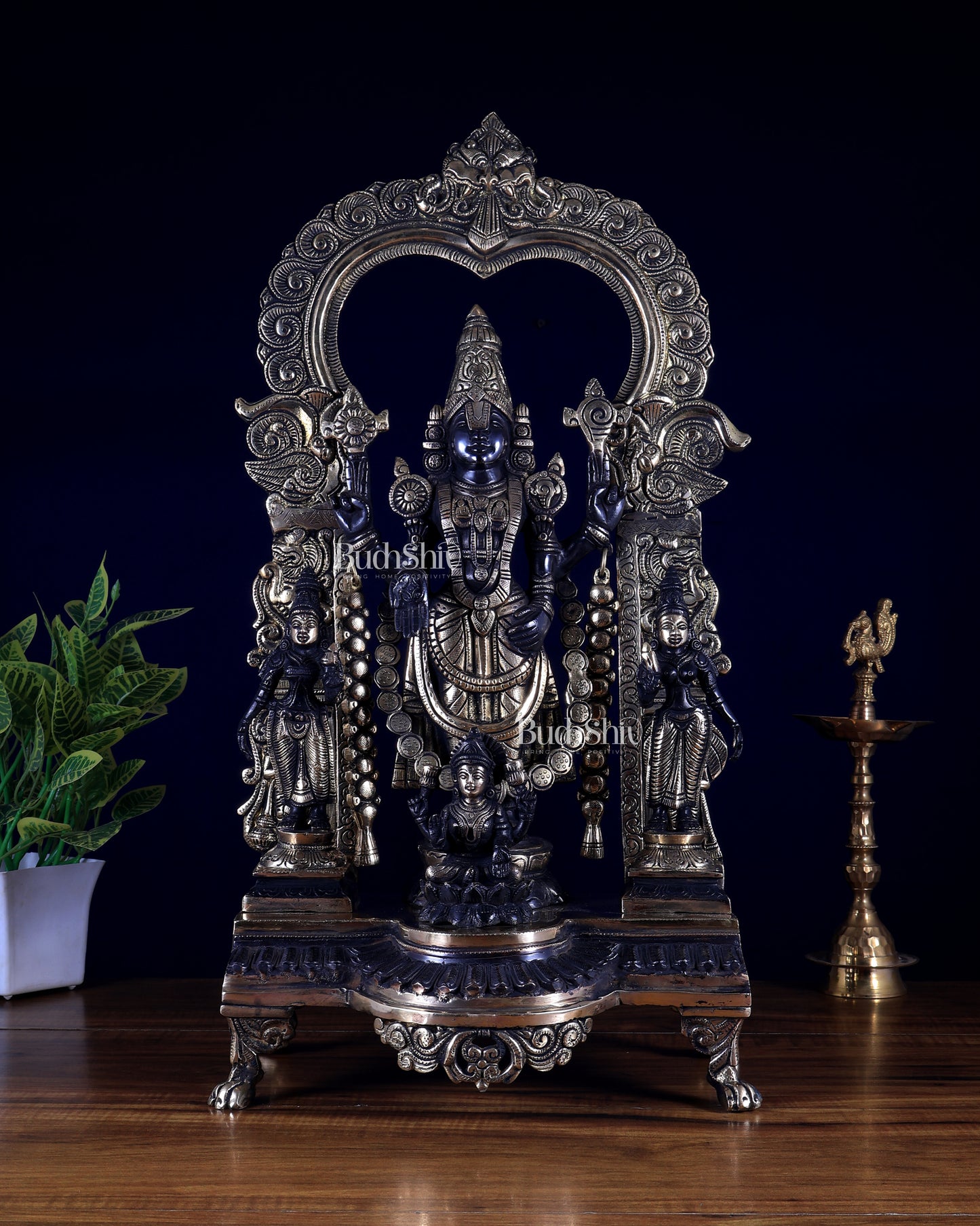 Brass Tirupati Balaji with Bhudevi, Sridevi & Padmavathi 23 inch