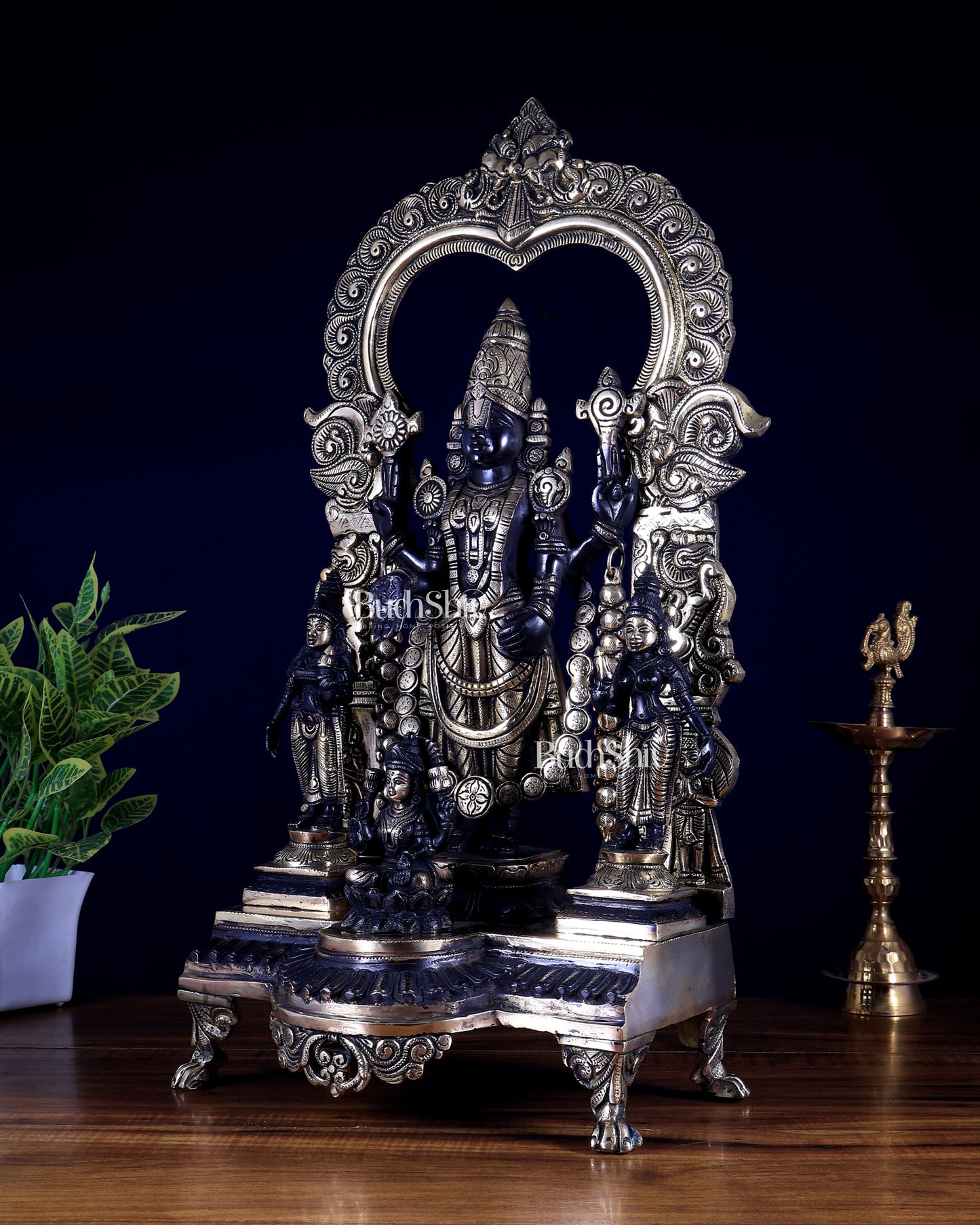 Brass Tirupati Balaji with Bhudevi, Sridevi & Padmavathi 23 inch