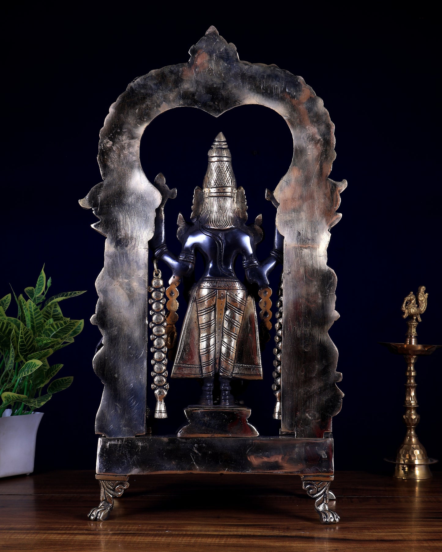 Brass Tirupati Balaji with Bhudevi, Sridevi & Padmavathi 23 inch
