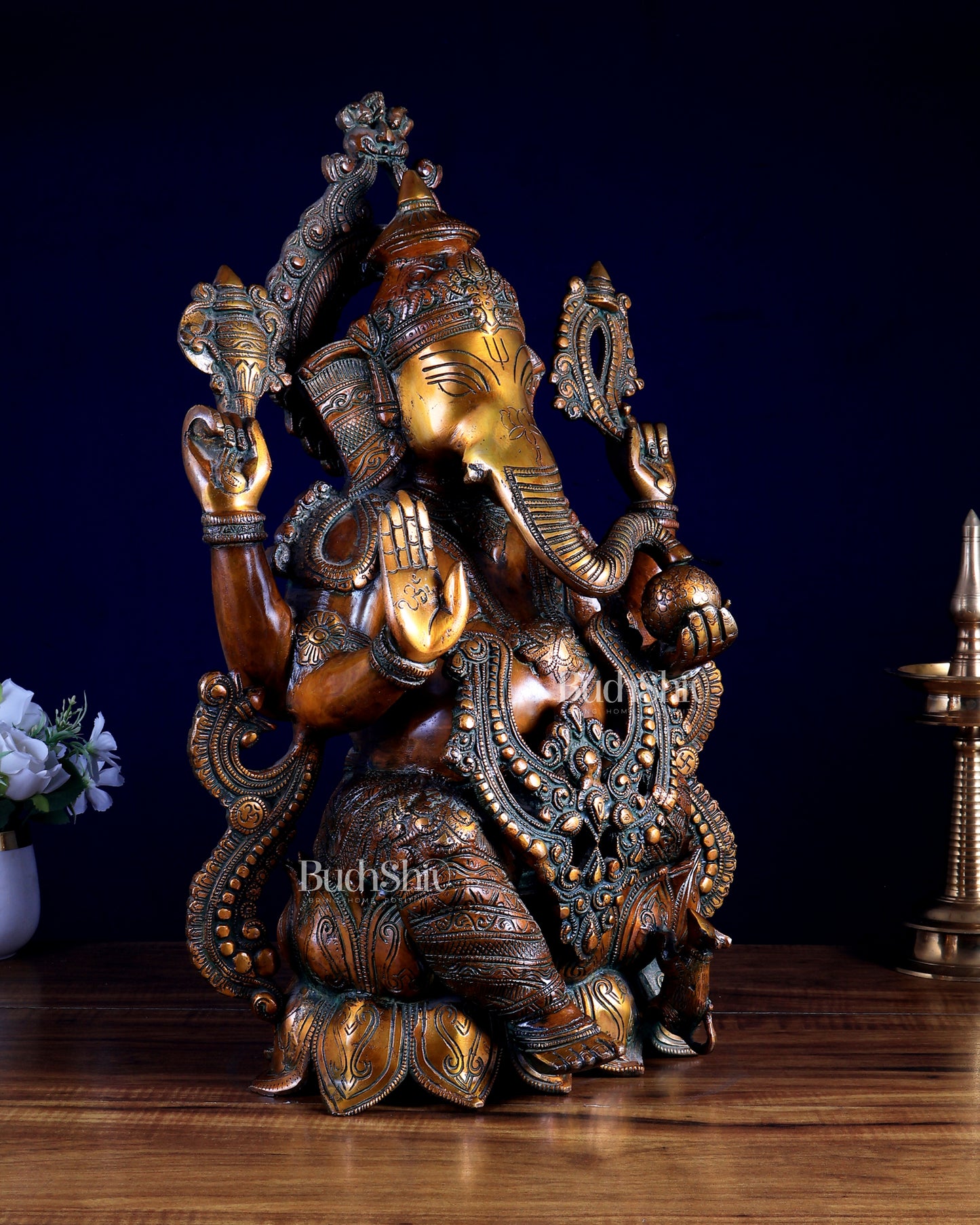 Ganesha Brass Idol 21 inches Chola Tone