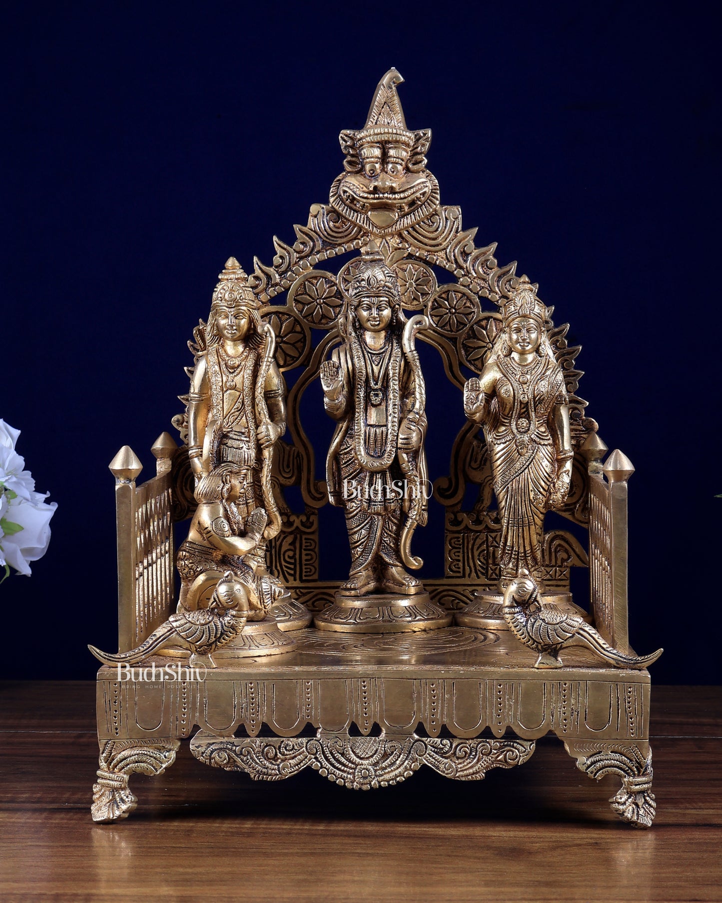 Brass Ram Darbar Idol on Large Kirtimukha Singhasan – Premium Handmade Temple Set | BudhShiv