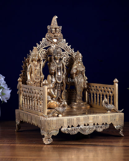 Brass Ram Darbar Idol on Large Kirtimukha Singhasan – Premium Handmade Temple Set | BudhShiv