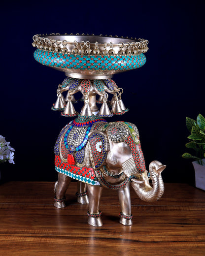 Brass elephant urli Large 21 inch stonework