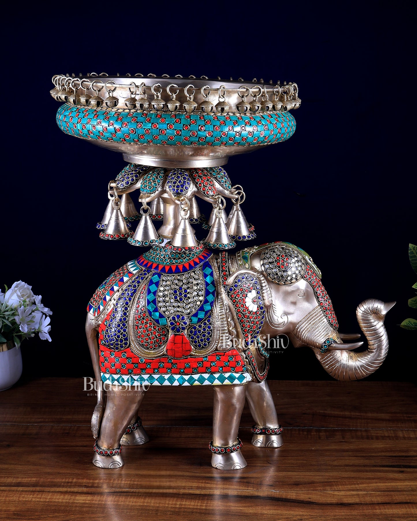 Brass elephant urli Large 21 inch stonework