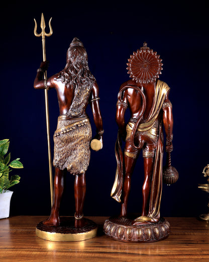 Pure Brass Standing Shiva & Hanuman Pair – 24–26 Inch | BudhShiv