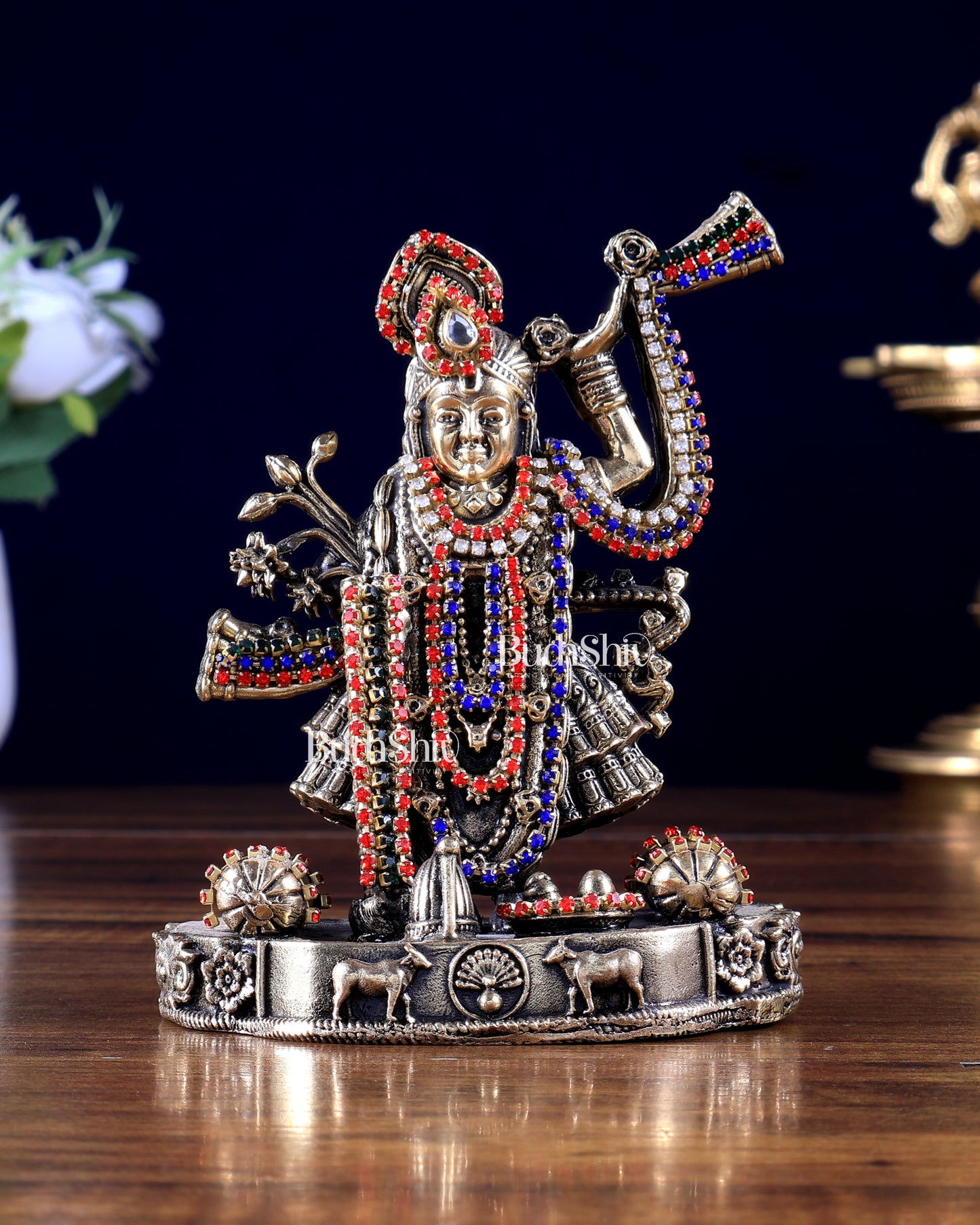 Pure Brass Shreenath Ji Idol 4"jewellery work