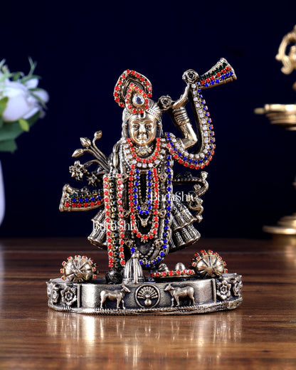 Pure Brass Shreenath Ji Idol 4"jewellery work