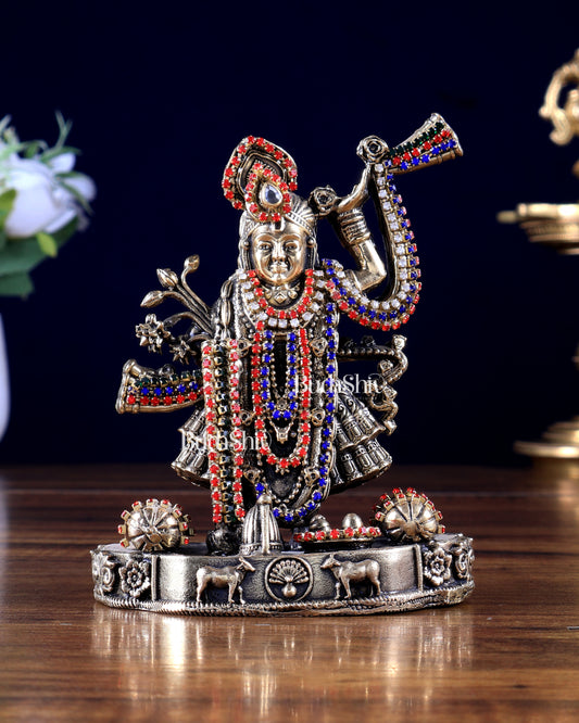 Pure Brass Shreenath Ji Idol 4"jewellery work