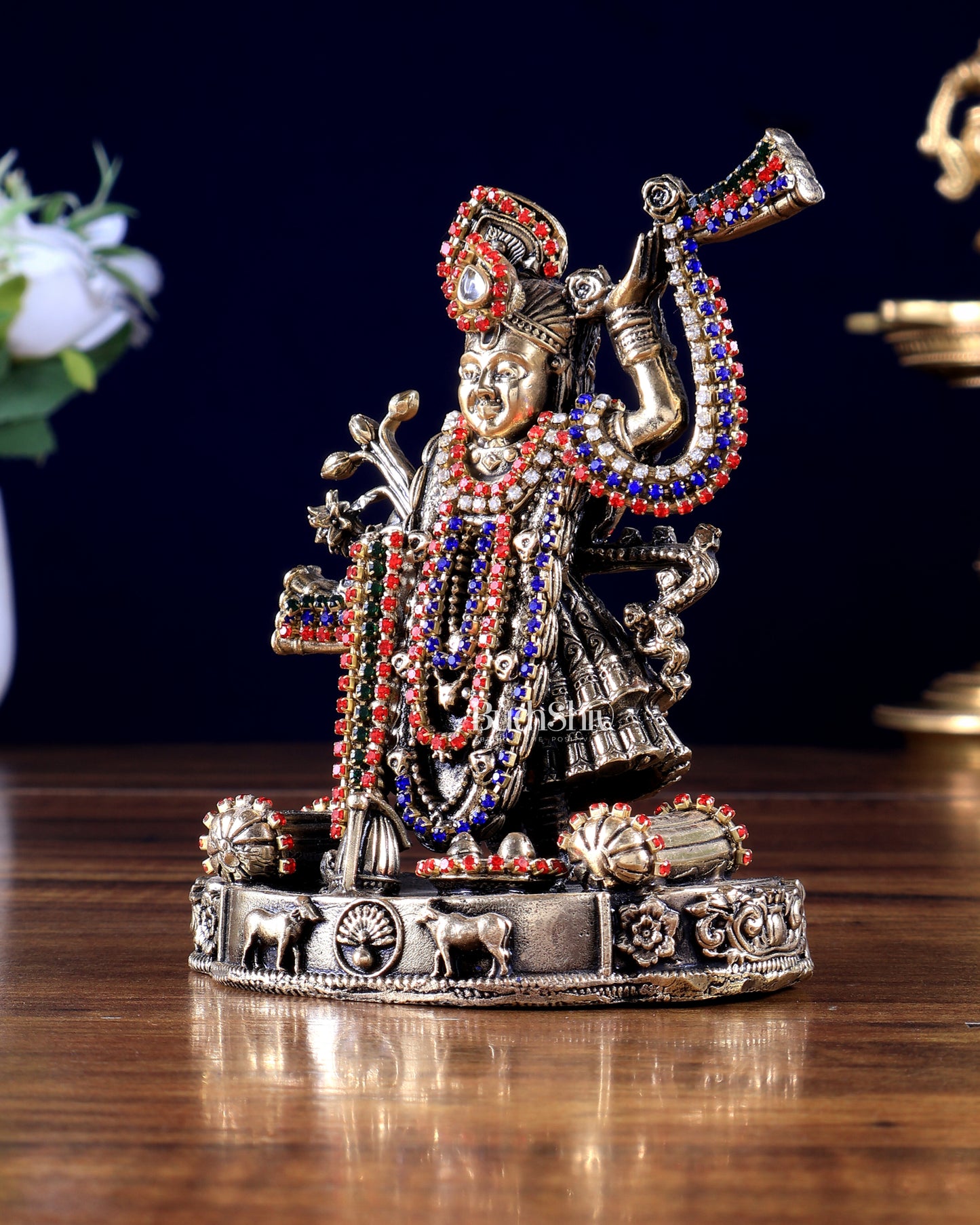 Pure Brass Shreenath Ji Idol 4"jewellery work
