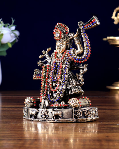 Pure Brass Shreenath Ji Idol 4"jewellery work