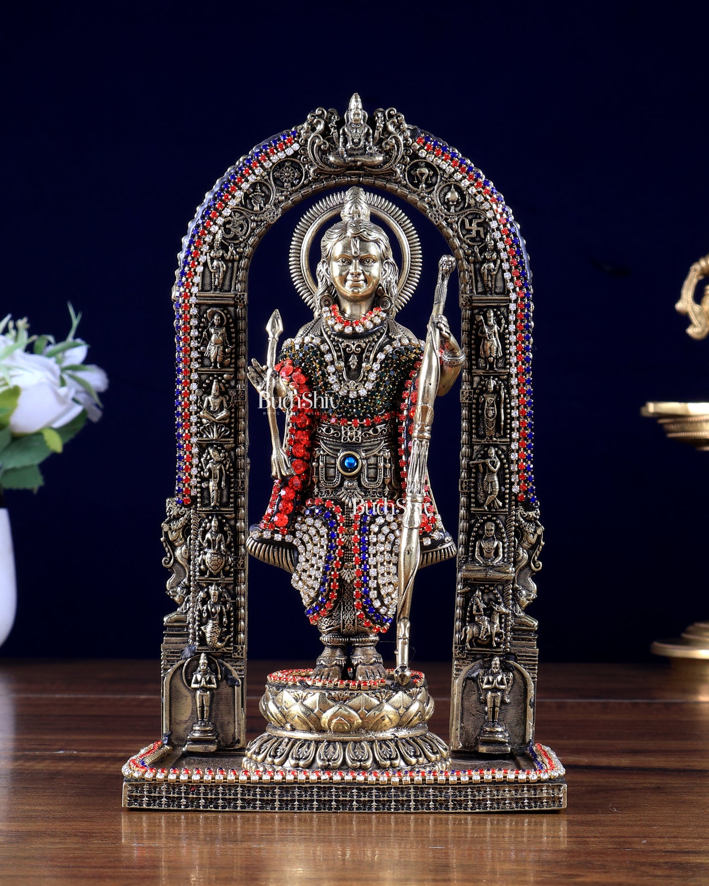 Brass Ram Lalla Idol , 8" Tall jewelled up