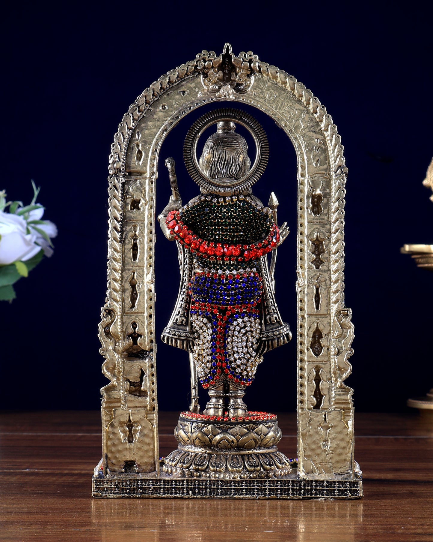 Brass Ram Lalla Idol , 8" Tall jewelled up