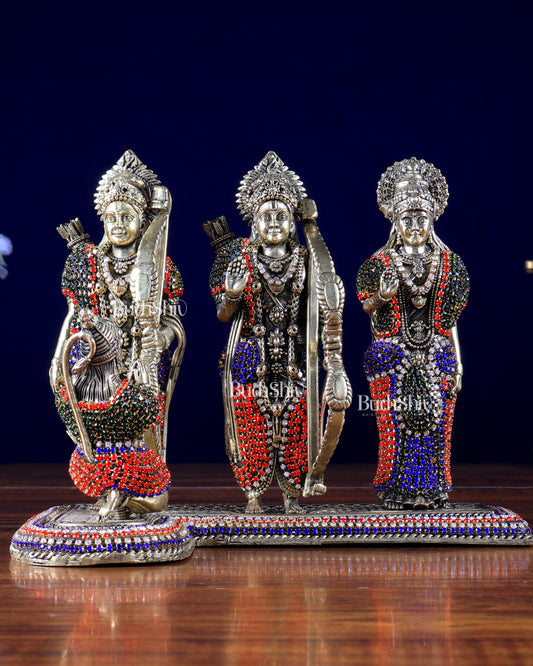 Brass Ram Darbar Idol - 6.5" Tall jewelled up
