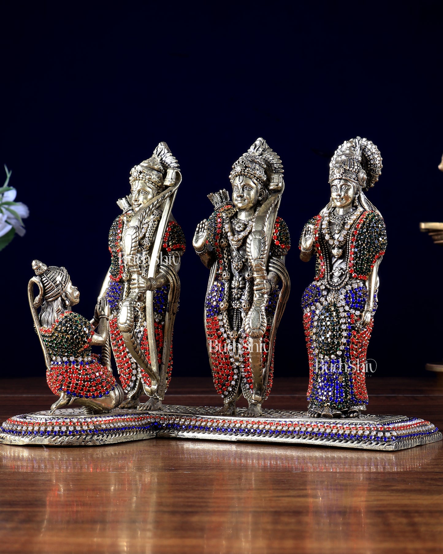 Brass Ram Darbar Idol - 6.5" Tall jewelled up
