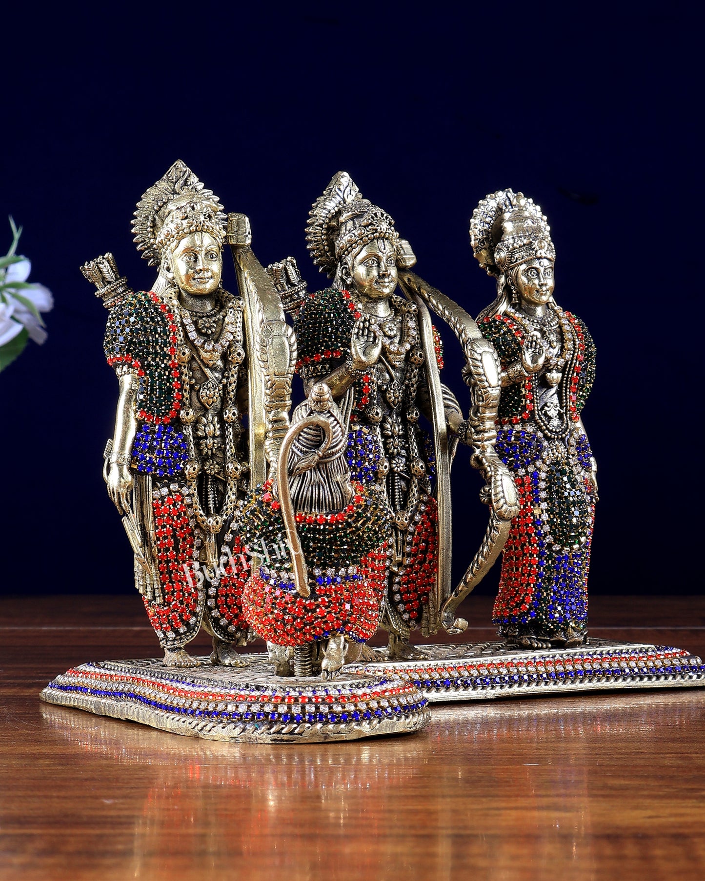 Brass Ram Darbar Idol - 6.5" Tall jewelled up