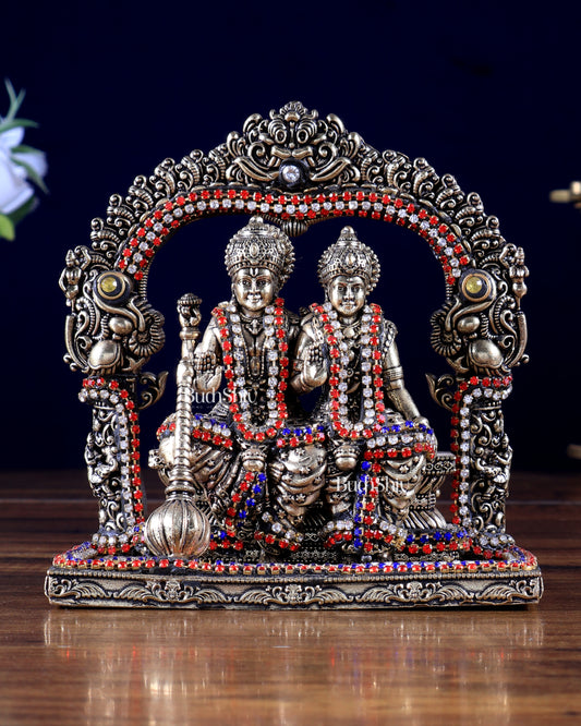 Superfine Brass Vishnu Lakshmi Sitting Statue - 5 inch with jewel work