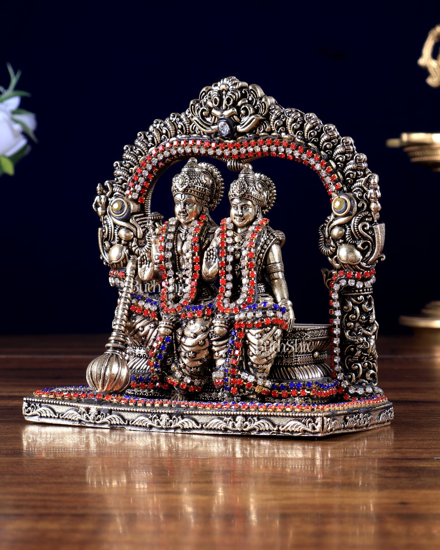 Superfine Brass Vishnu Lakshmi Sitting Statue - 5 inch with jewel work