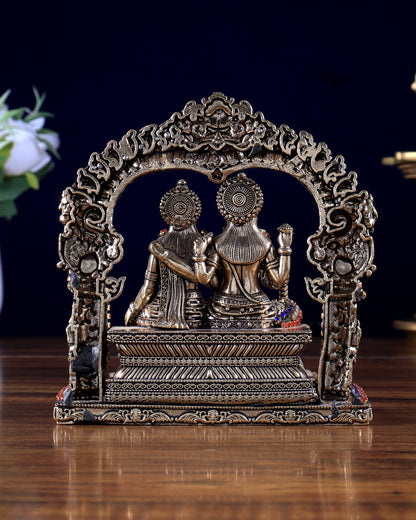 Superfine Brass Vishnu Lakshmi Sitting Statue - 5 inch with jewel work