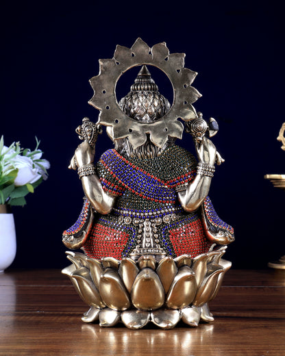 Brass Superfine Ganesha on Lotus Idol with Unique Jewellery Work – 8 Inch | BudhShiv