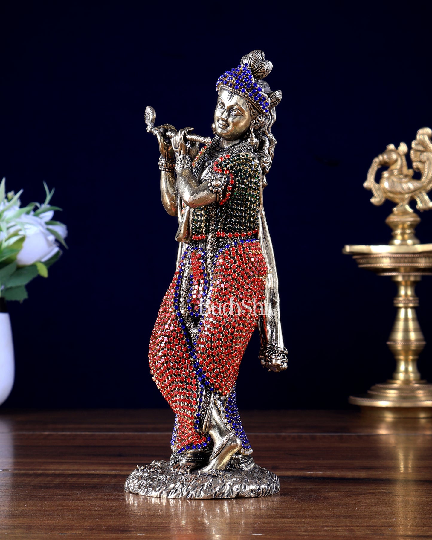 Brass Superfine Mathura Krishna Idol with Jewellery Work – 8 Inch