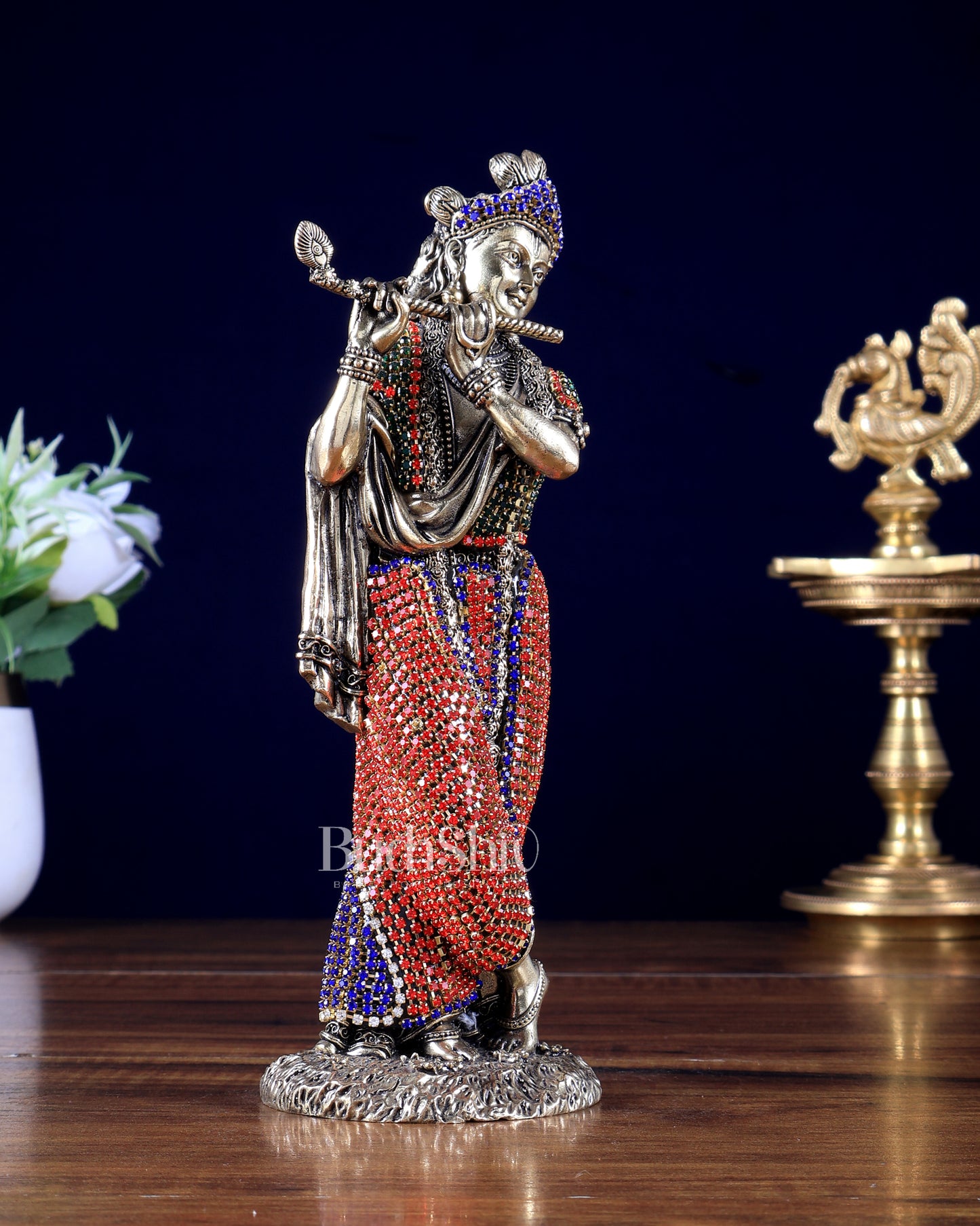 Brass Superfine Mathura Krishna Idol with Jewellery Work – 8 Inch