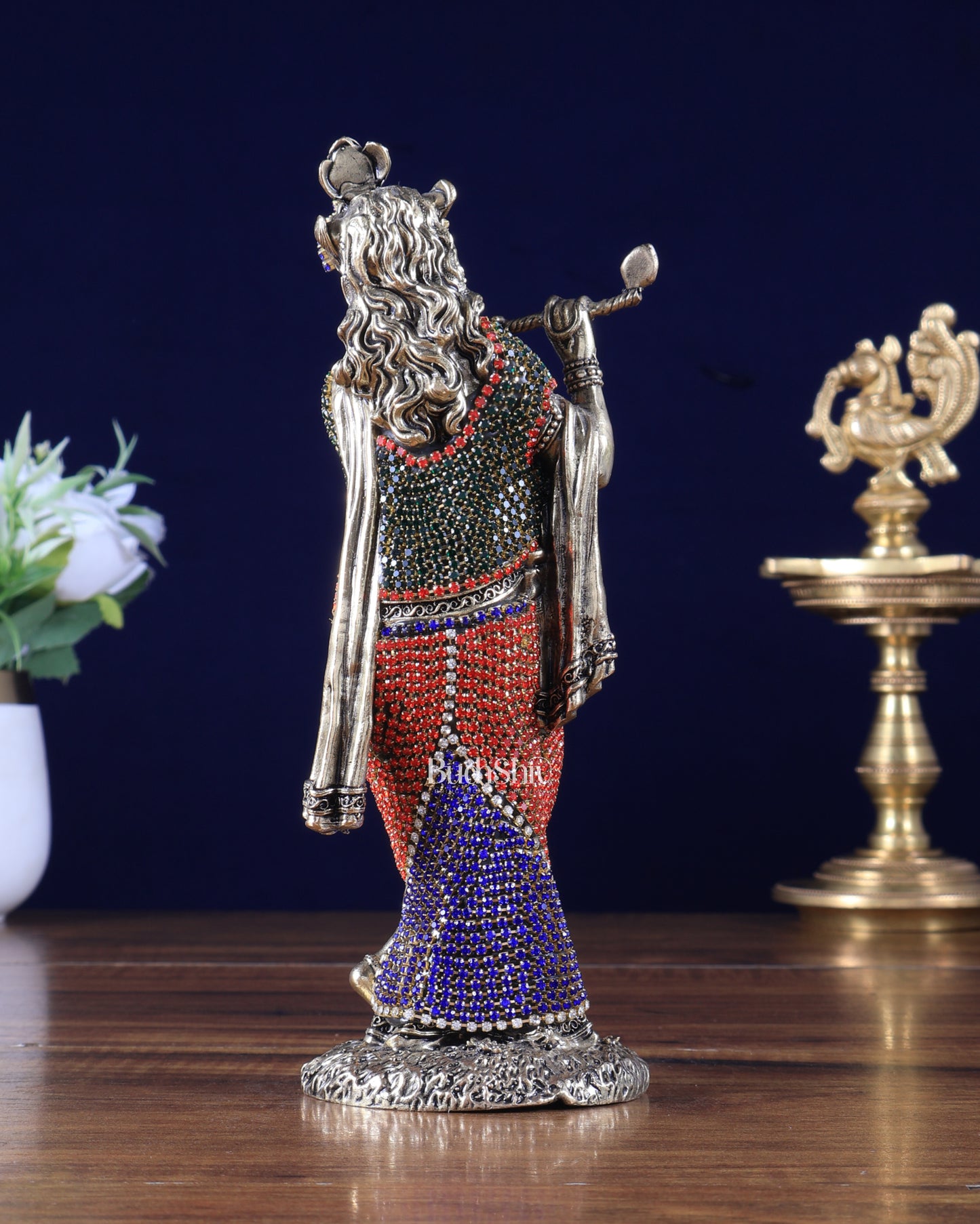 Brass Superfine Mathura Krishna Idol with Jewellery Work – 8 Inch