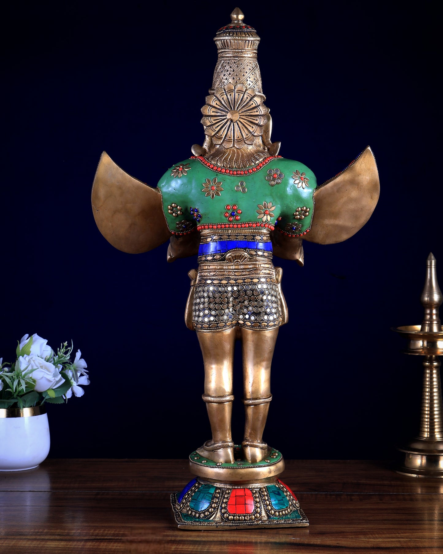 Brass Standing Garuda idol with Meenakari , 22" Tall,