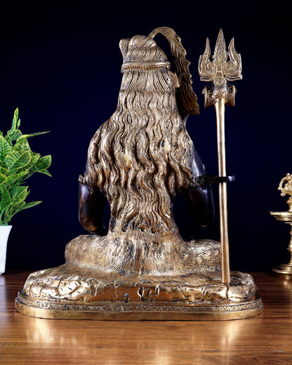 Pure Brass Lord Shiva Smiling Idol with Open Eyes 15" black gold