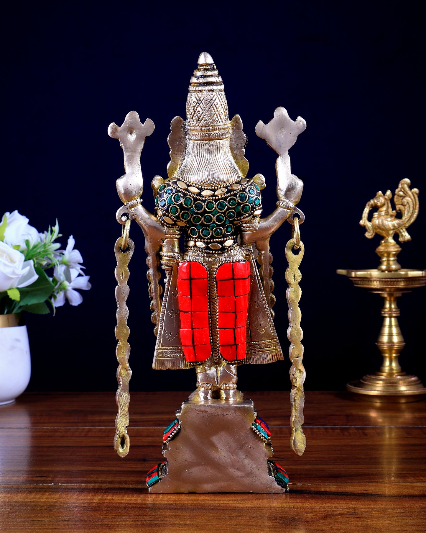 Brass Superfine Tirupati Balaji Lord Venkateshwara Idol with Meenakari Stonework – 11 Inch | BudhShiv