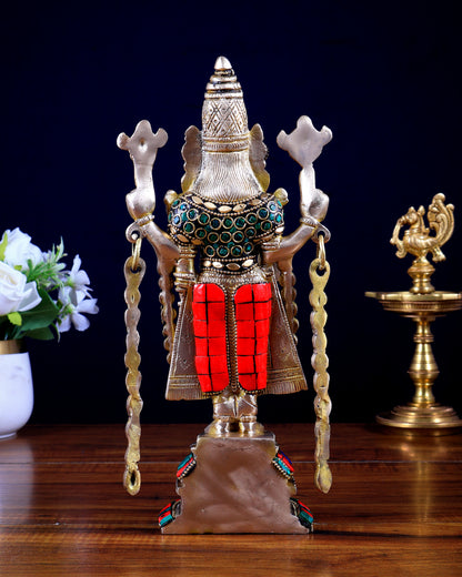 Brass Superfine Tirupati Balaji Lord Venkateshwara Idol with Meenakari Stonework – 11 Inch | BudhShiv