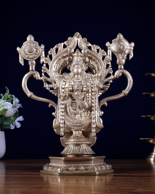 Brass Tirupati Balaji Statue with Shankh & Chakra – 10 Inch | Lord Venkateshwara Idol | BudhShiv