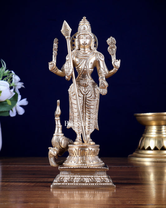 Brass Murugan Swamy Idol – 8.5 Inch | Lord Kartikeya Brass Statue | BudhShiv