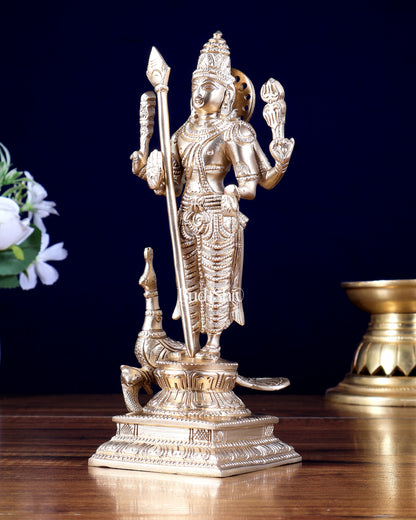 Brass Murugan Swamy Idol – 8.5 Inch | Lord Kartikeya Brass Statue | BudhShiv