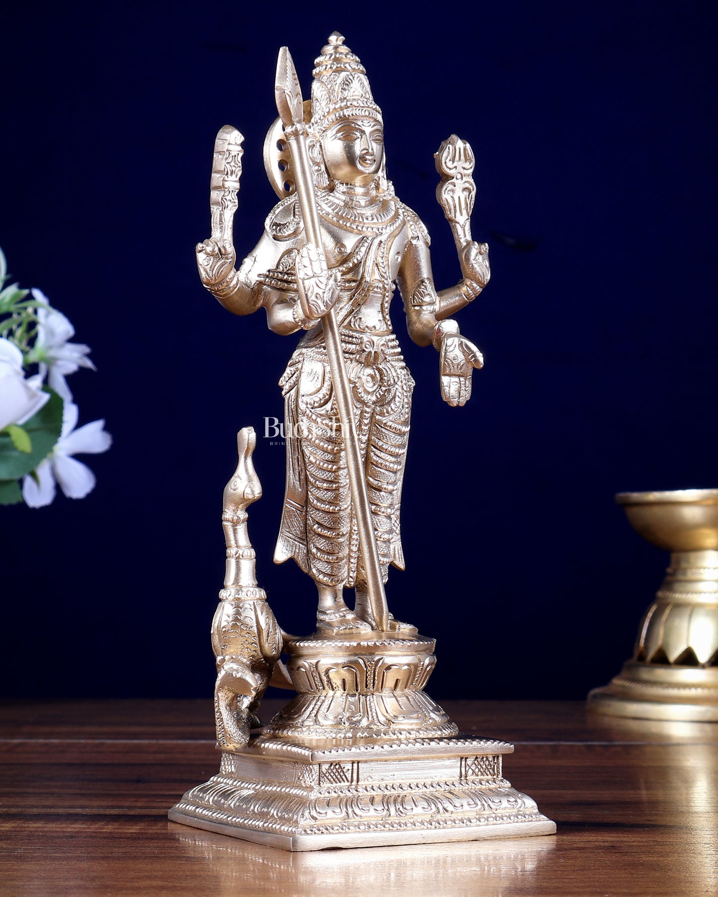 Brass Murugan Swamy Idol – 8.5 Inch | Lord Kartikeya Brass Statue | BudhShiv