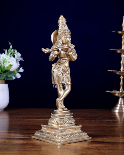 Premium Brass Lord Krishna Sleek Idol – 9 Inch | Elegant Brass Krishna Statue | BudhShiv