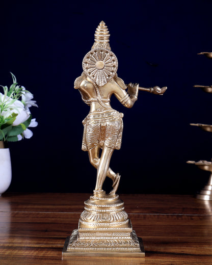Premium Brass Lord Krishna Sleek Idol – 9 Inch | Elegant Brass Krishna Statue | BudhShiv