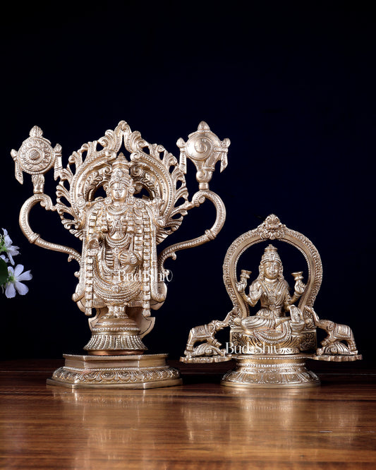Premium Brass Gajalakshmi & Tirupati Balaji Idol Pair 10 inch