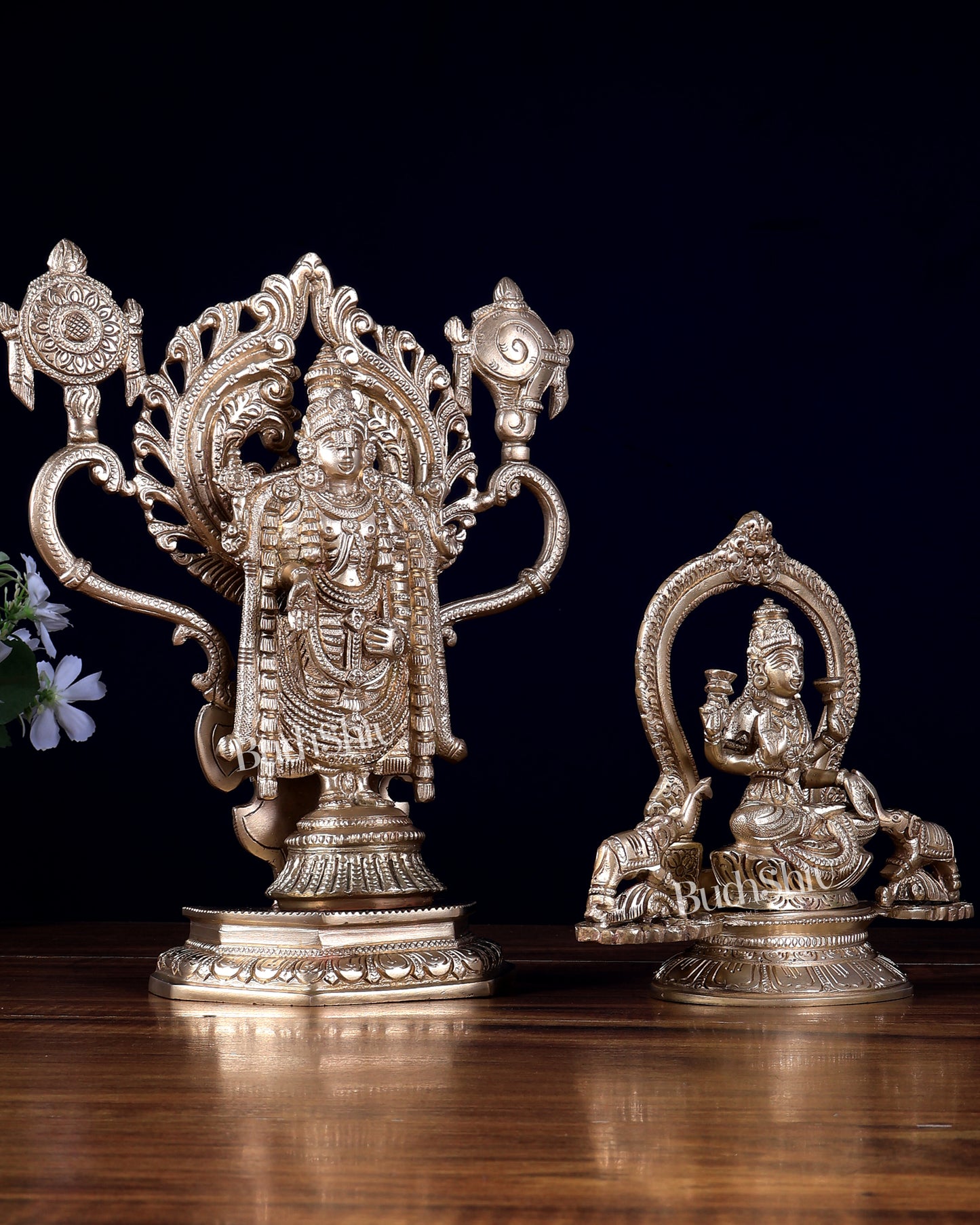 Premium Brass Gajalakshmi & Tirupati Balaji Idol Pair 10 inch
