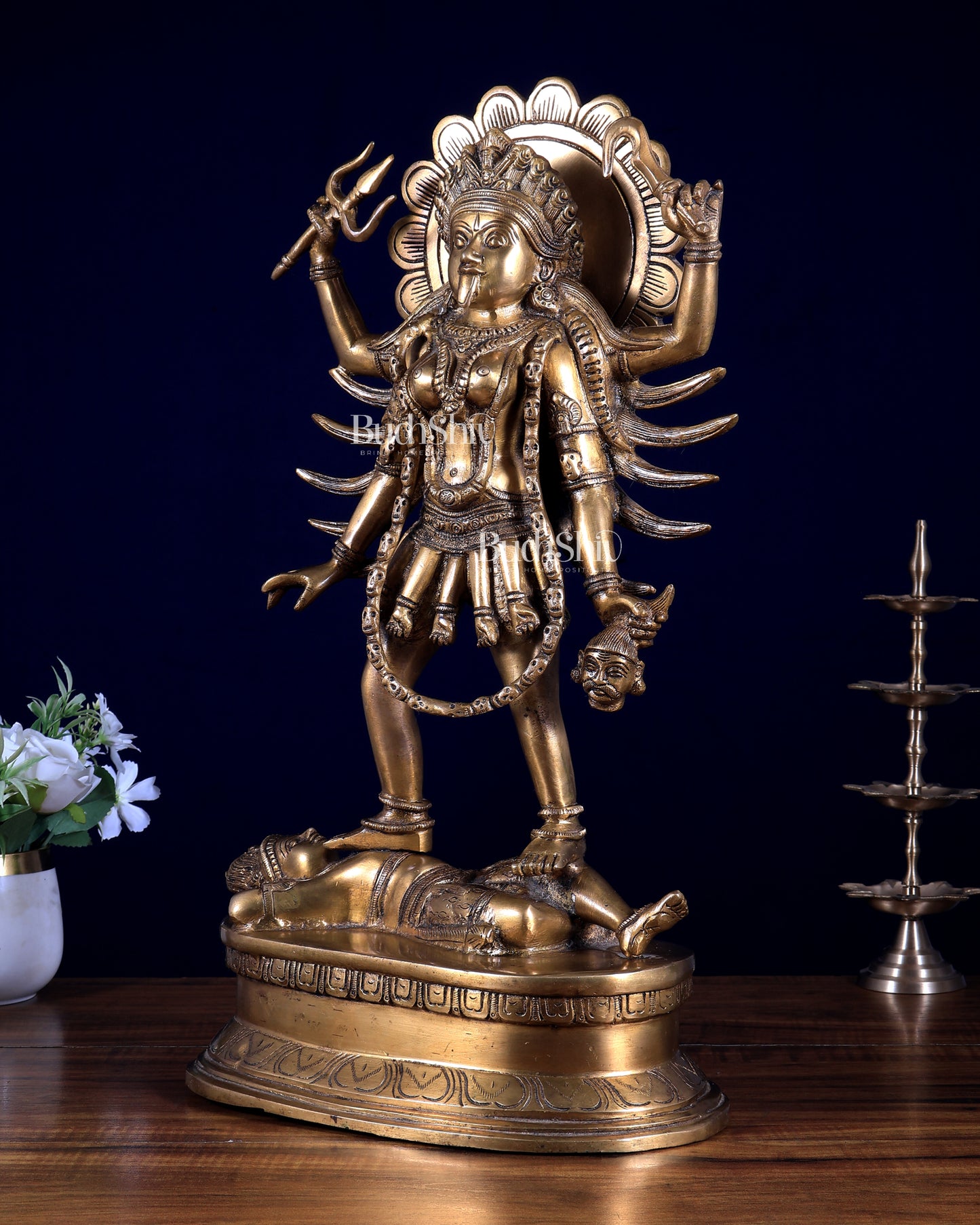 Pure Brass Kali Mata Idol with Four Arms 18"